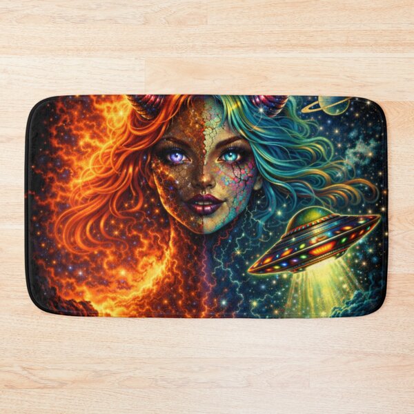 Item preview, Cosmic Demon Goddess and UFO – Vintage Sci Fi Fantasy Art designed and sold by TheHorsemanRidesAgain.