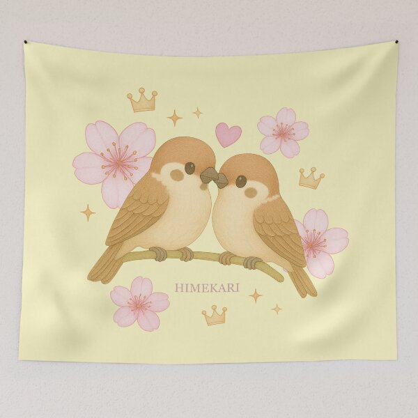 Item preview, Sparrow Couple with Cherry Blossoms - Solid Cream designed and sold by HIMEKARI.