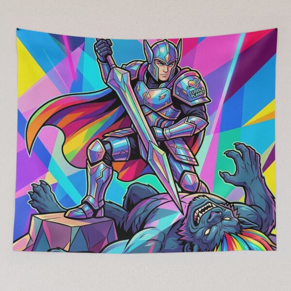Item preview, Cuddle Planet Knight – Cosmic Warrior vs Rainbow Troll Art designed and sold by Black Infinite Worlds.