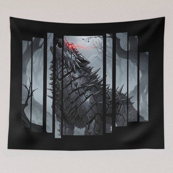 Item preview, Armored Demon Wolf with Glowing Eyes – Dark Fantasy Beast in Foggy Forest designed and sold by CrimsonChords.
