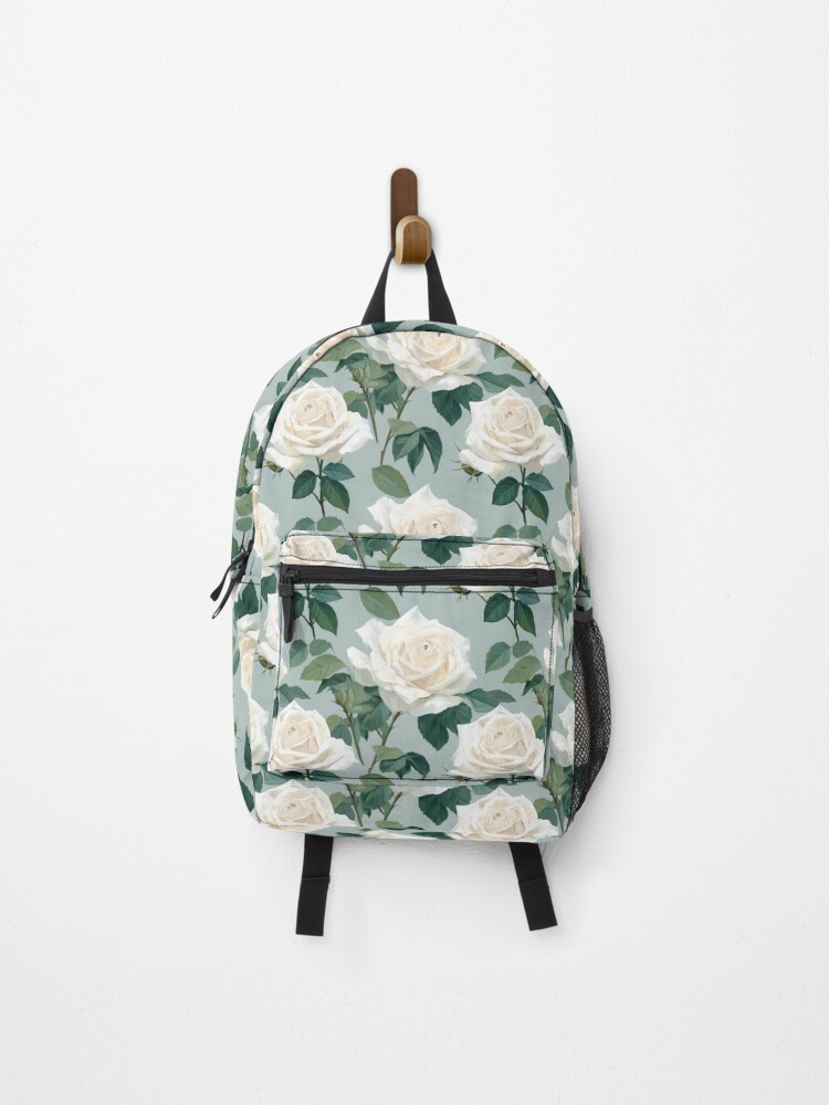 Thumbnail 1 of 3, Backpack, White Roses - pretty spring pattern designed and sold by EliteShadow.
