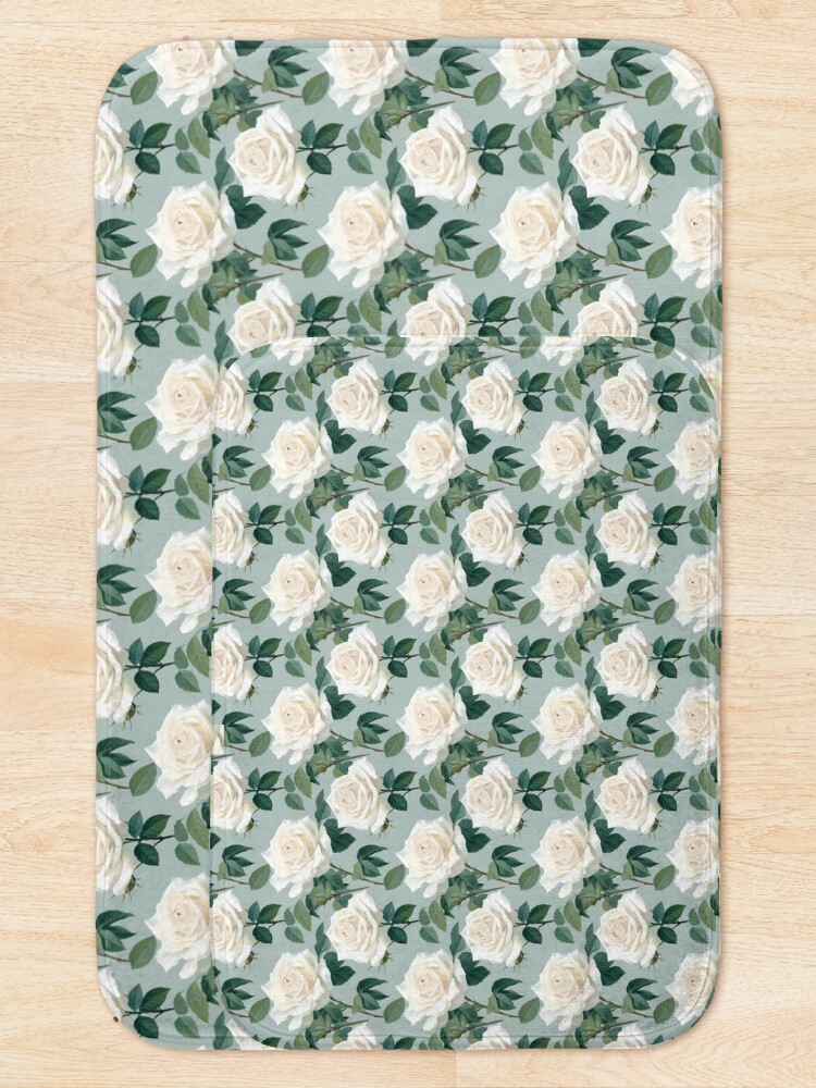 Thumbnail 5 of 6, Bath Mat, White Roses - pretty spring pattern designed and sold by EliteShadow.