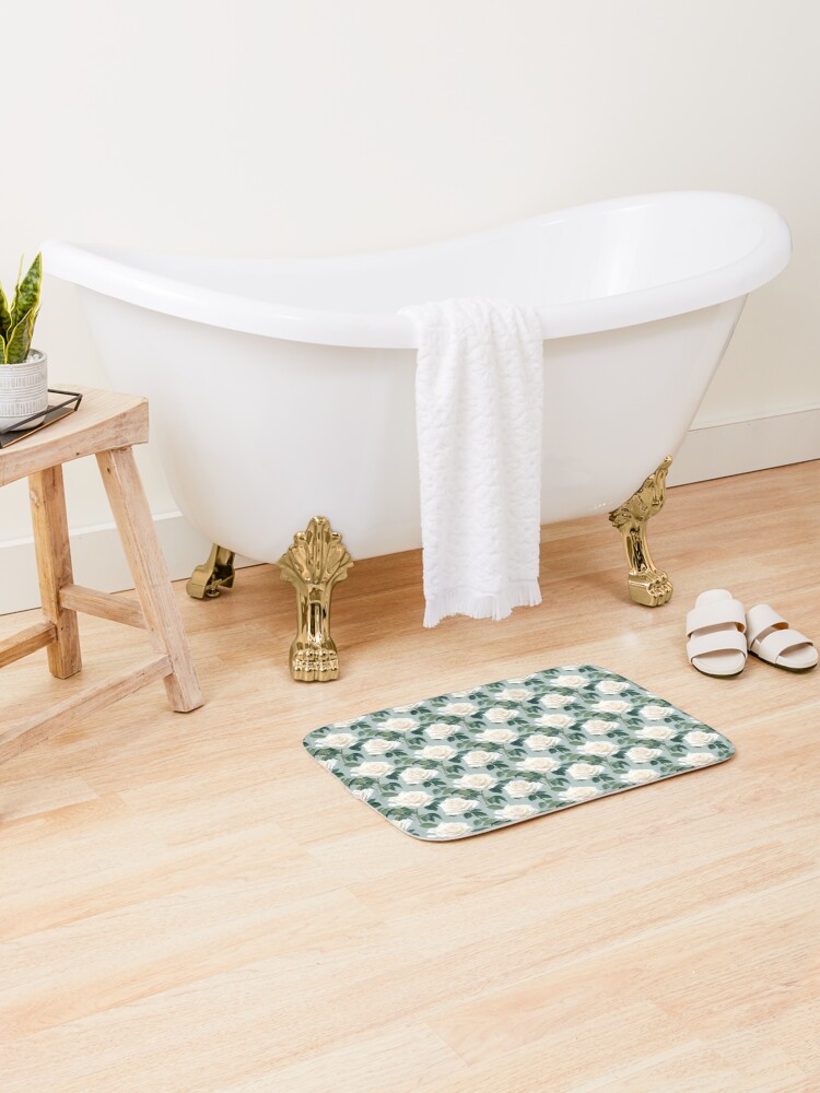 Thumbnail 2 of 6, Bath Mat, White Roses - pretty spring pattern designed and sold by EliteShadow.