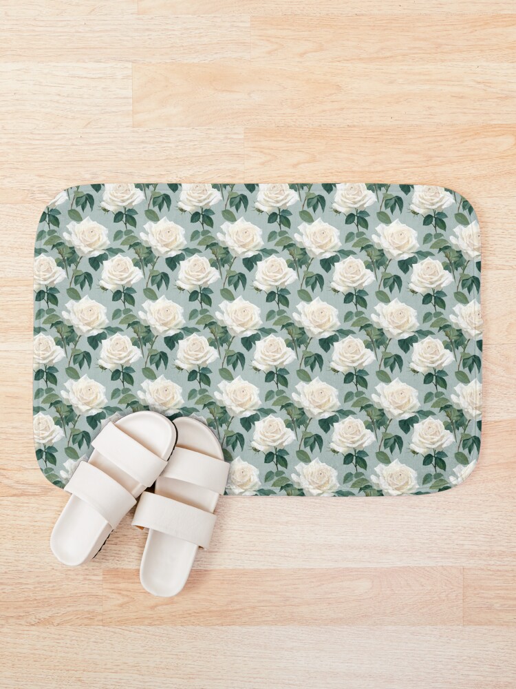 Thumbnail 1 of 6, Bath Mat, White Roses - pretty spring pattern designed and sold by EliteShadow.