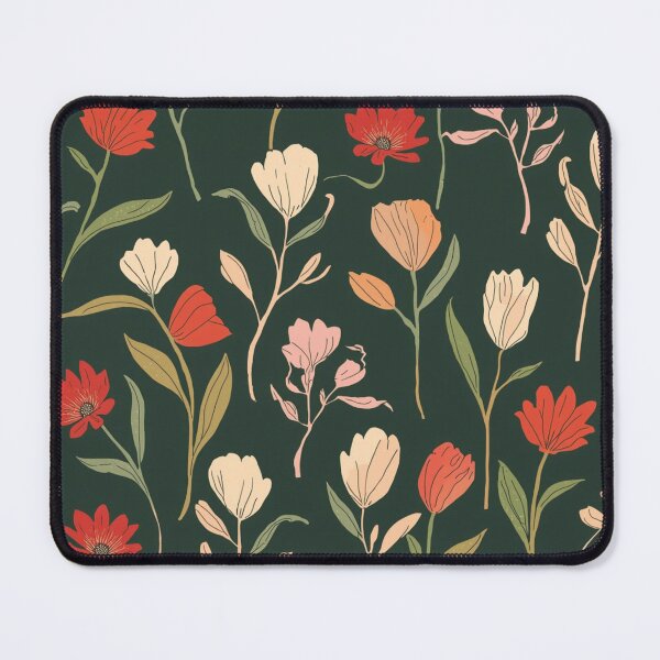 Item preview, Dark Forest Green Rustic Red Spring Floral Pattern designed and sold by burbankdesigns.