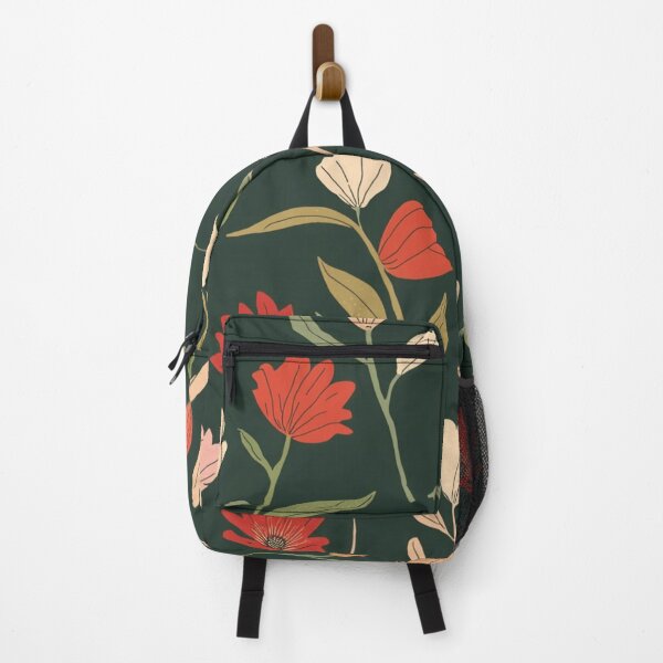 Item preview, Dark Forest Green Rustic Red Spring Floral Pattern designed and sold by burbankdesigns.