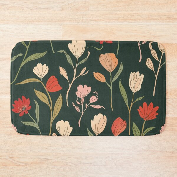 Item preview, Dark Forest Green Rustic Red Spring Floral Pattern designed and sold by burbankdesigns.