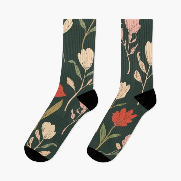 Item preview, Dark Forest Green Rustic Red Spring Floral Pattern designed and sold by burbankdesigns.