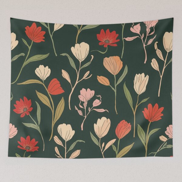 Item preview, Dark Forest Green Rustic Red Spring Floral Pattern designed and sold by burbankdesigns.
