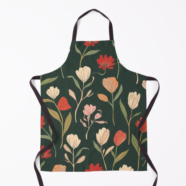 Item preview, Dark Forest Green Rustic Red Spring Floral Pattern designed and sold by burbankdesigns.