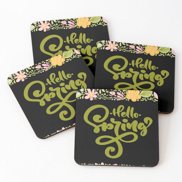 Item preview, Hello Spring Greeting Card with Floral Borders and Green Hand Lettering designed and sold by FestivityFinds.