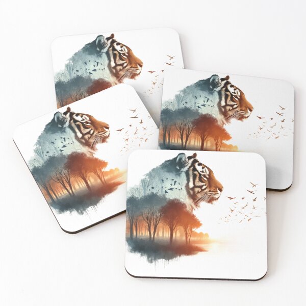 Item preview, Majestic Tiger Double Exposure Forest Sunset designed and sold by LunaPixelStudio.
