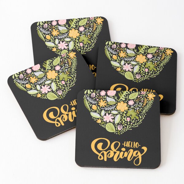 Item preview, Hello Spring Greeting Card with Floral Heart, Yellow Hand Lettering and Botanical Border designed and sold by FestivityFinds.