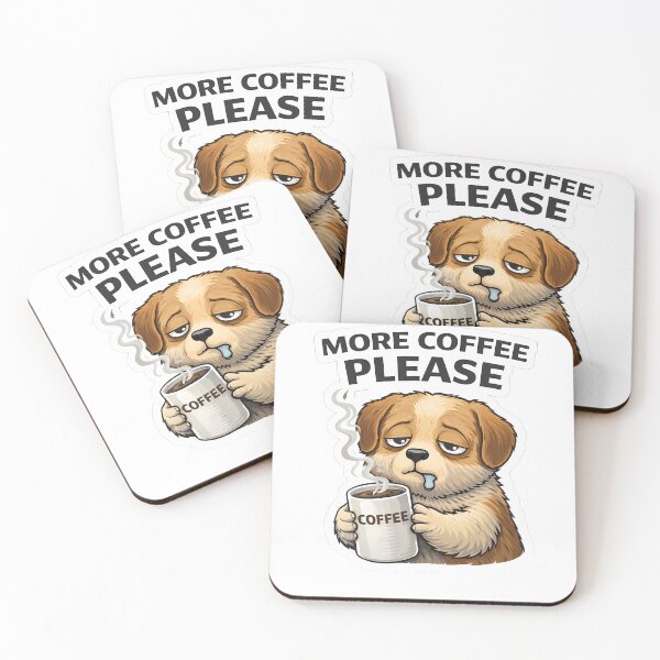 Item preview, More Coffee Please Dog Sticker | Funny Tired Cute Puppy designed and sold by TheLazyVibe.