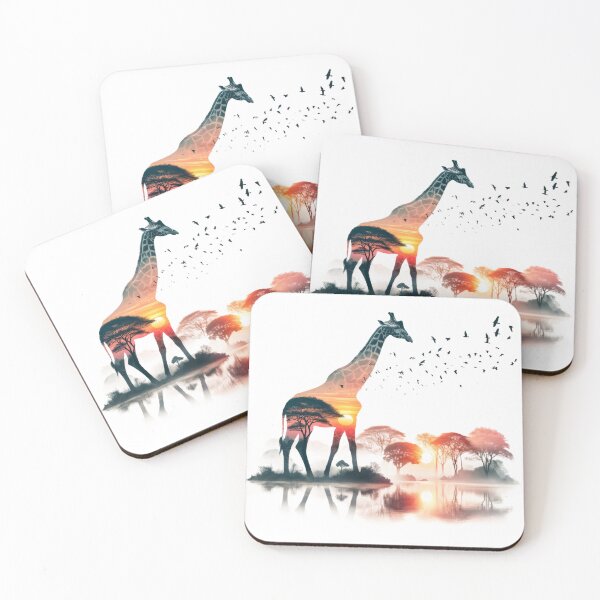 Item preview, Majestic Giraffe Savanna Sunset Double Exposure designed and sold by LunaPixelStudio.