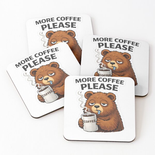 Item preview, More Coffee Please Bear Sticker | Funny Tired Cute Bear designed and sold by TheLazyVibe.