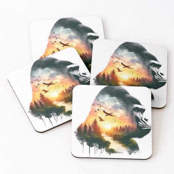 Item preview, Silverback Gorilla Double Exposure River Sunset designed and sold by LunaPixelStudio.