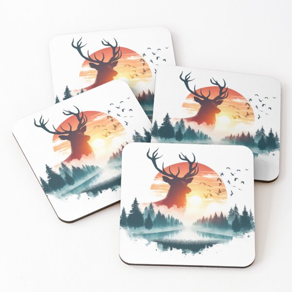 Item preview, Majestic Stag Double Exposure Misty Forest Sunset designed and sold by LunaPixelStudio.