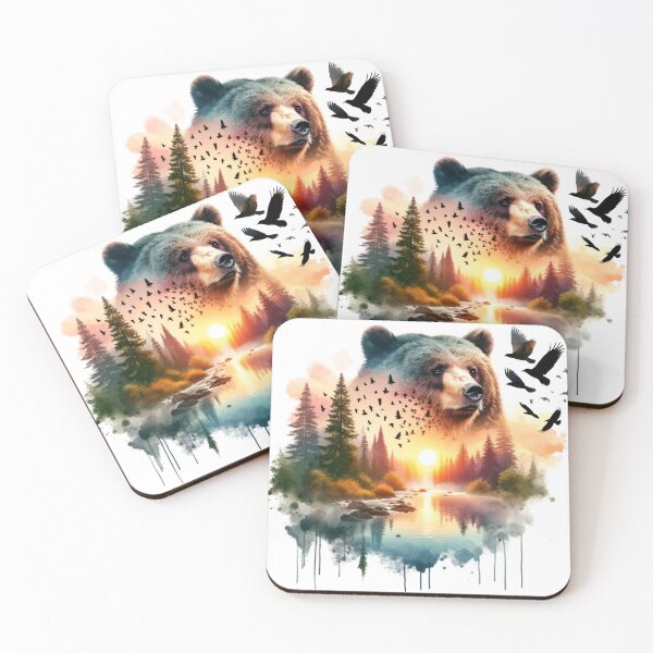 Item preview, Majestic Grizzly Bear Double Exposure River Sunset designed and sold by LunaPixelStudio.