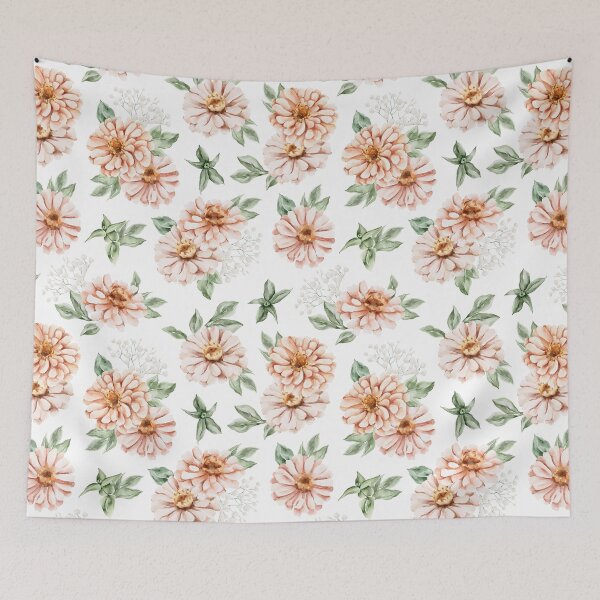 Item preview, Boho Peach Zinnia & Sage Green Floral Watercolor Throw Pillow designed and sold by FestivityFinds.
