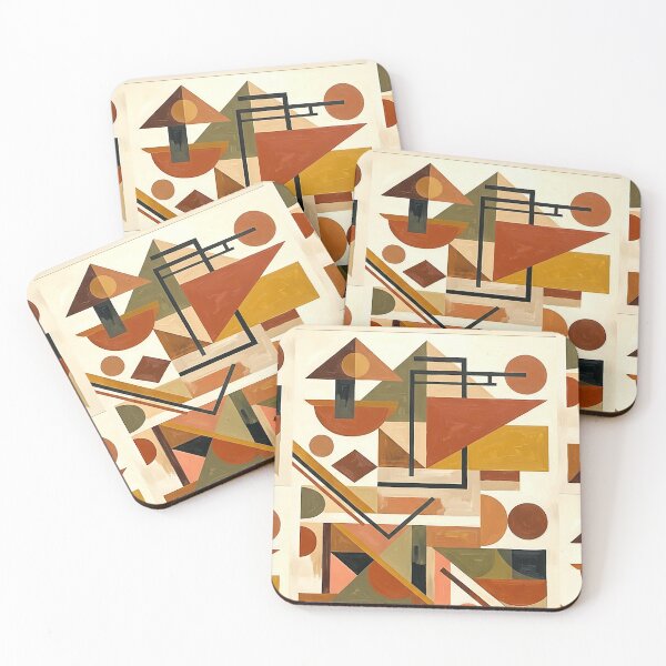 Item preview, Geometric Shapes in Earth Tones – Retro Modern Art - Mid-Century Modern Abstract Painting Shapes designed and sold by CattlettArt.