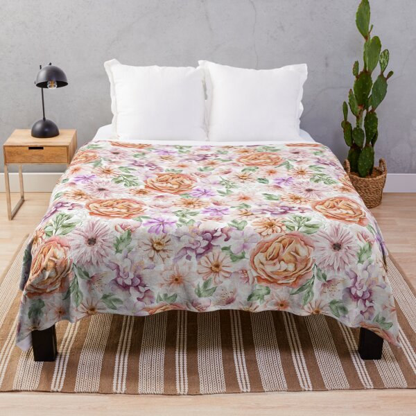 Item preview, Romantic Floral Duvet Cover – Watercolor Roses Peach Blush Vintage Botanical Bedding Cottagecore Style designed and sold by FestivityFinds.