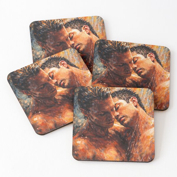 Item preview, Hudson Williams and Connor Story from Heated Rivalry kissing in the shower (fan art) designed and sold by PopCultureAndStuff.