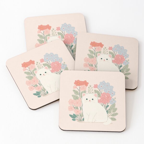 Item preview, Cute Kitten with Flowers – Adorable Floral Cat Illustration designed and sold by BobaBunny76.