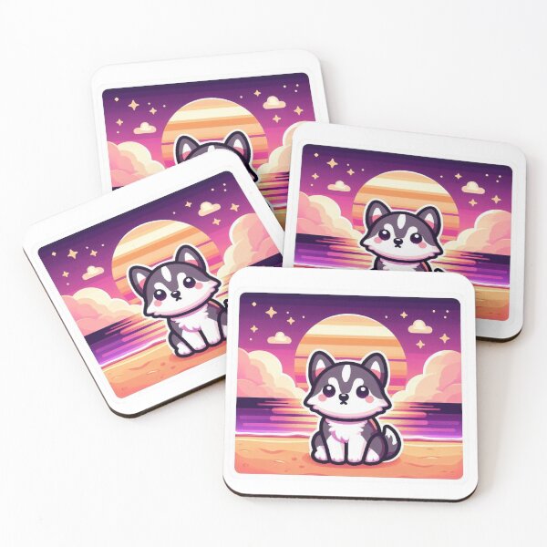 Item preview, Cute Husky at Sunset Beach-Kawaii Retro Aesthetic Dog designed and sold by carestazafeli.