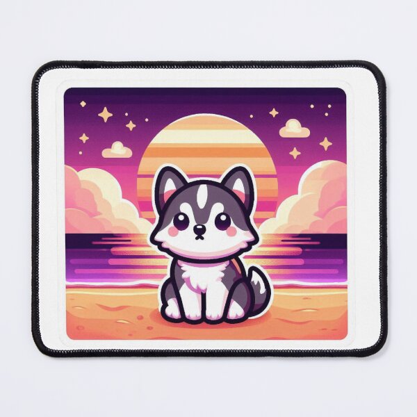 Item preview, Cute Husky at Sunset Beach-Kawaii Retro Aesthetic Dog designed and sold by carestazafeli.