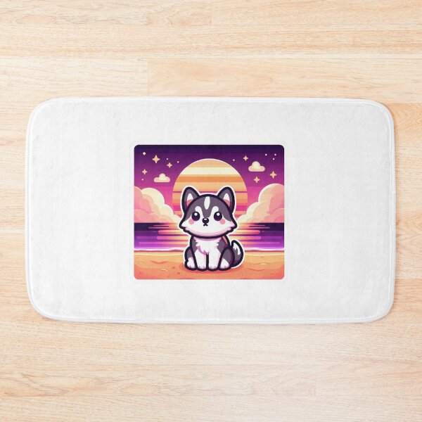 Item preview, Cute Husky at Sunset Beach-Kawaii Retro Aesthetic Dog designed and sold by carestazafeli.