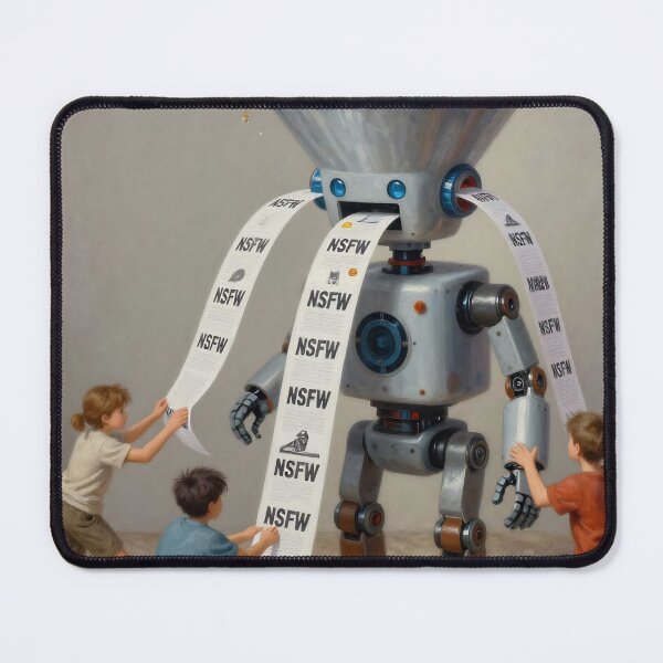 Artikelvorschau, Surrealer Roboterdruck (NSFW) – Satirische Technikkunst entworfen und verkauft von ShaDeS-AI-Art.