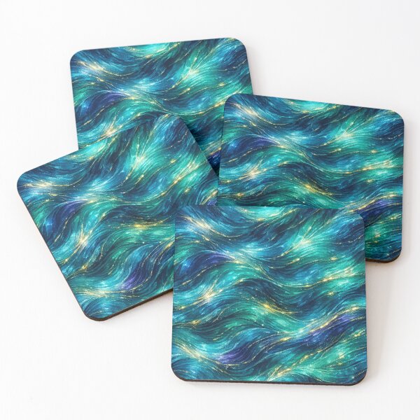 Item preview, Magical Ocean Waves – Abstract Teal & Gold Pattern designed and sold by KI-Kunstwerk.