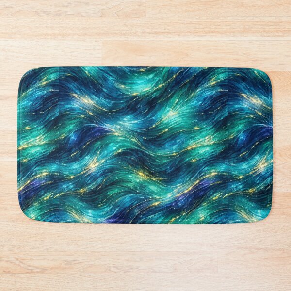 Item preview, Magical Ocean Waves – Abstract Teal & Gold Pattern designed and sold by KI-Kunstwerk.