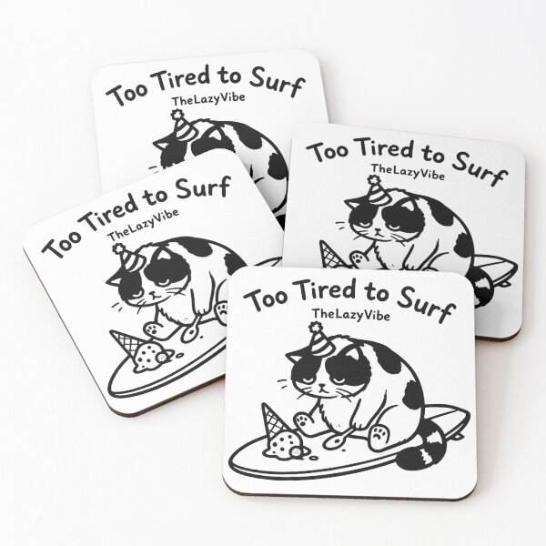 Item preview, Lazy Surf Cat - Too Tired to Surf (Black & White) designed and sold by TheLazyVibe.