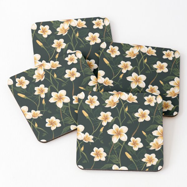 Item preview, Plumeria Flower Design And Leaves On Dark Background designed and sold by burbankdesigns.