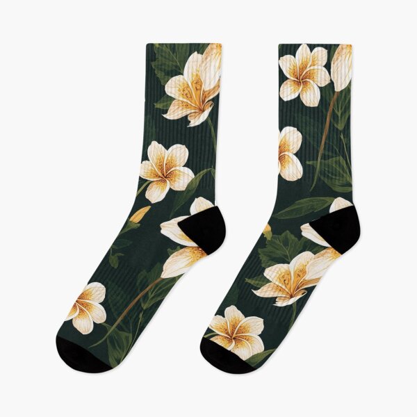 Item preview, Plumeria Flower Design And Leaves On Dark Background designed and sold by burbankdesigns.