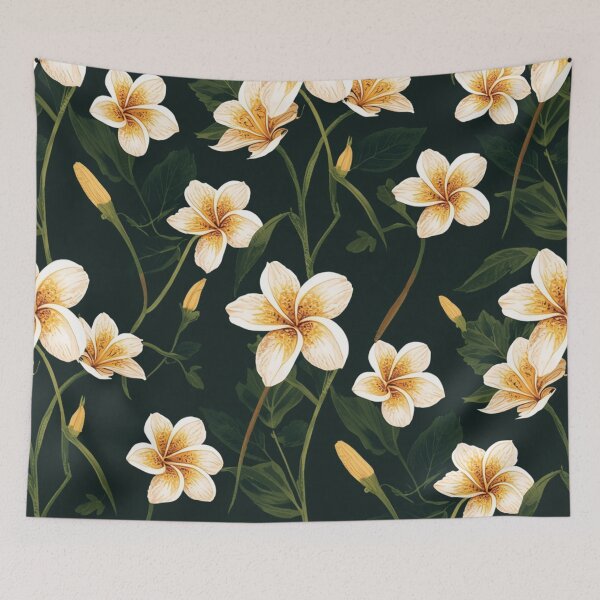 Item preview, Plumeria Flower Design And Leaves On Dark Background designed and sold by burbankdesigns.