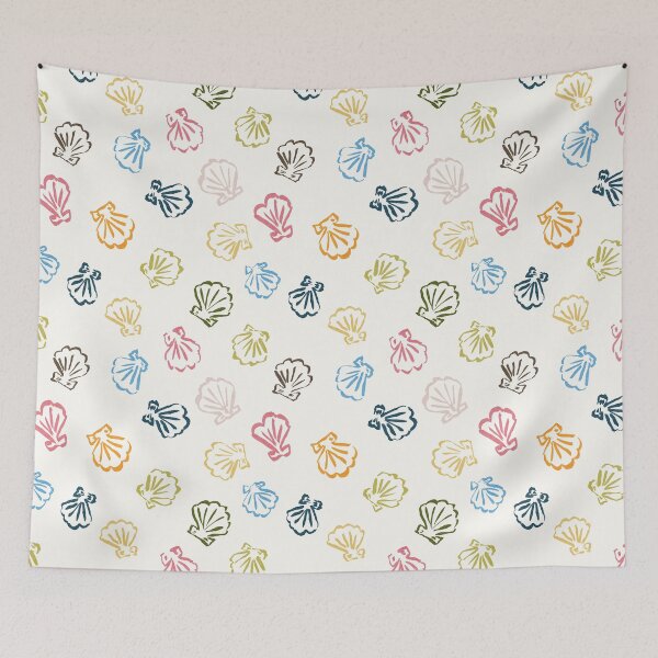 Item preview, Colourful mix of vibrant rainbow color clam shell toss on soft cream designed and sold by PrettywithColor.