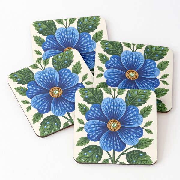 Item preview, Dark blue indigo flower in water droplets, backdrop of cream color background. designed and sold by Ponted.