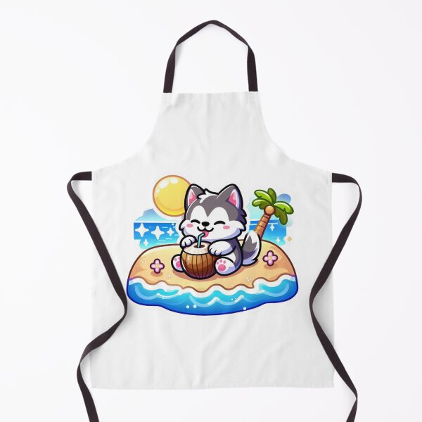 Item preview, Cute Husky on Tropical Beach Drinking Coconut-Kawaii island Dog designed and sold by carestazafeli.