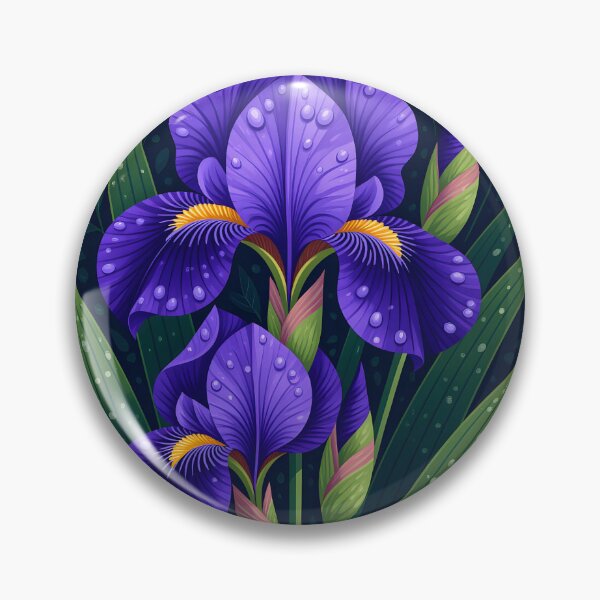 Item preview, Purple iris flowers covered in water droplets, backdrop of dark green leaves designed and sold by Ponted.