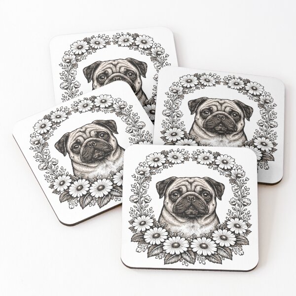 Item preview, Pug Daisy Frame Vintage Botanical Woodcut Dog Illustration designed and sold by Zee's Whimsical Wonders.