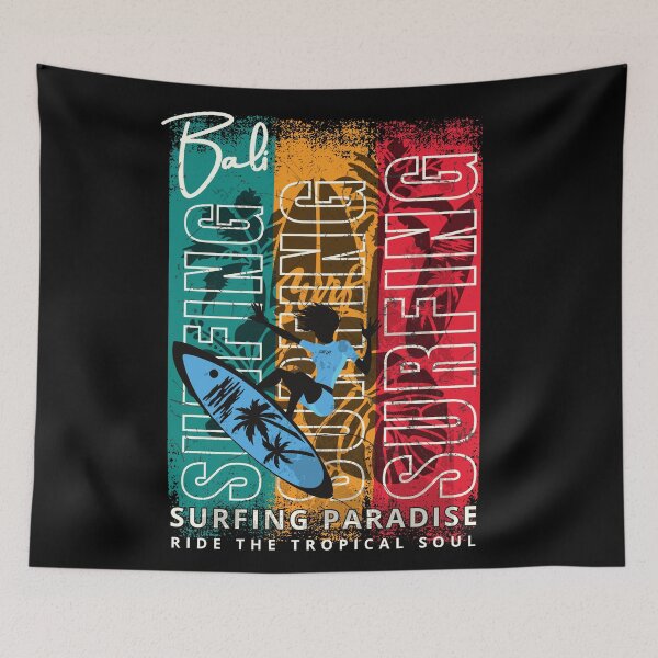 Item preview, Retro Bali Surfing Paradise - Tropical Soul Surfboard Graphic designed and sold by Khanz4Design.