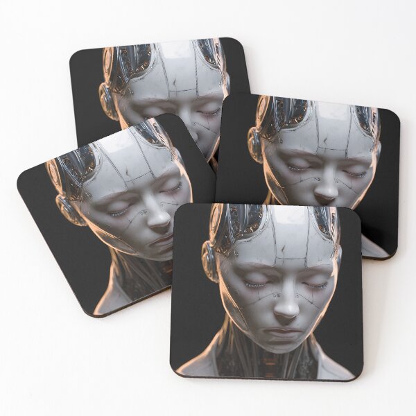 Item preview, White Android Bust Futuristic Robot Woman Portrait designed and sold by cyberartmaker.