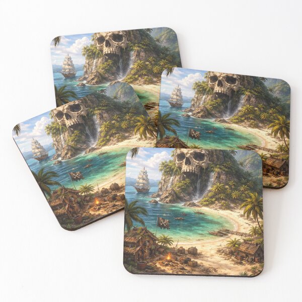 Item preview, Skull Island Cove Fantasy – Pirate Island with Waterfall and Hidden Treasure Scene designed and sold by DrizzyV.