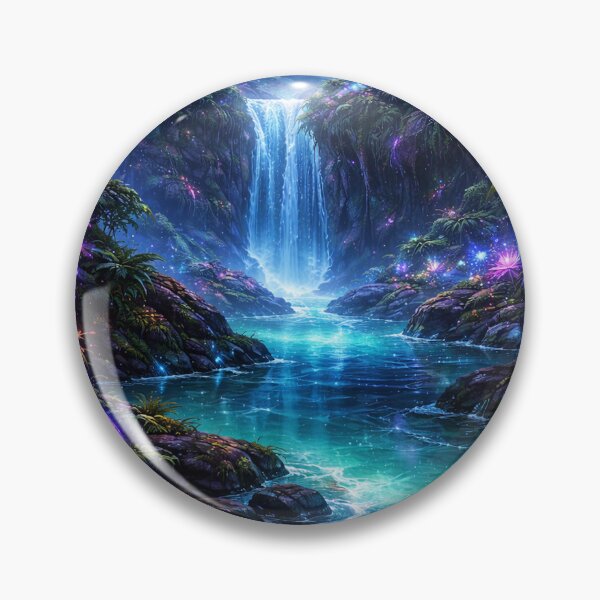Item preview, Bioluminescent Jungle Fantasy – Glowing Forest with Magical Waterfall Scene designed and sold by DrizzyV.