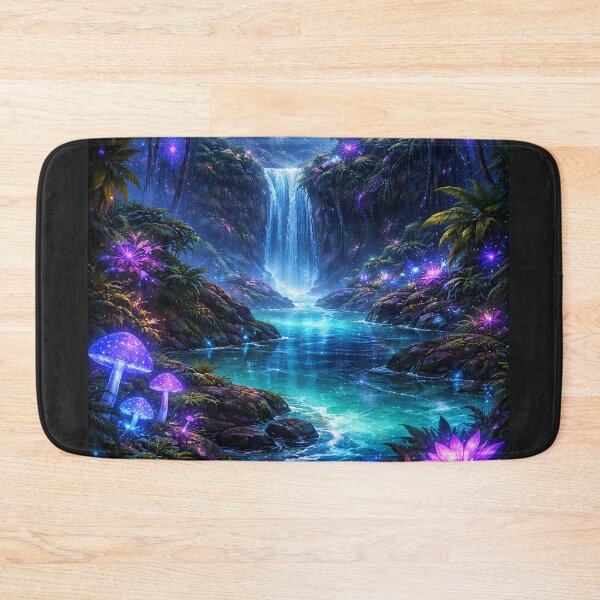 Item preview, Bioluminescent Jungle Fantasy – Glowing Forest with Magical Waterfall Scene designed and sold by DrizzyV.