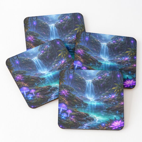 Item preview, Bioluminescent Jungle Fantasy – Glowing Forest with Magical Waterfall Scene designed and sold by DrizzyV.
