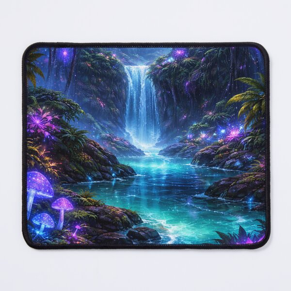 Item preview, Bioluminescent Jungle Fantasy – Glowing Forest with Magical Waterfall Scene designed and sold by DrizzyV.